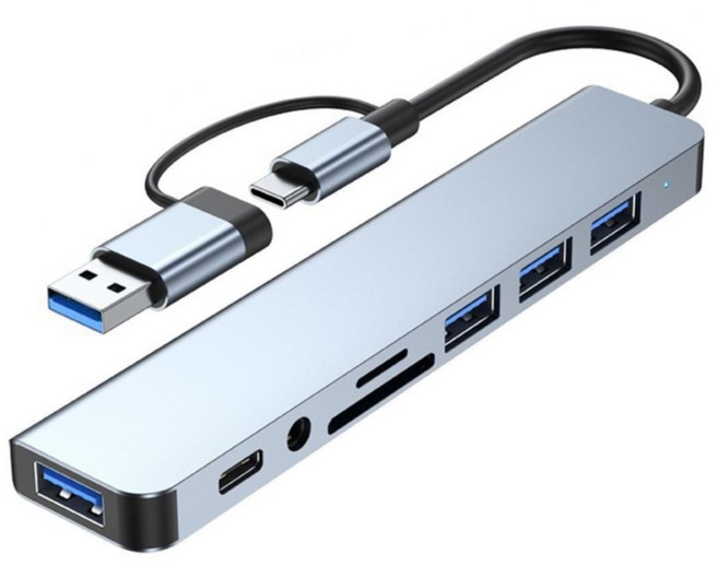 리벤트리 8포트 USB3.0 멀티허브 (USB*4 타입C SD/MSD 헤드폰), 은회색, 1개