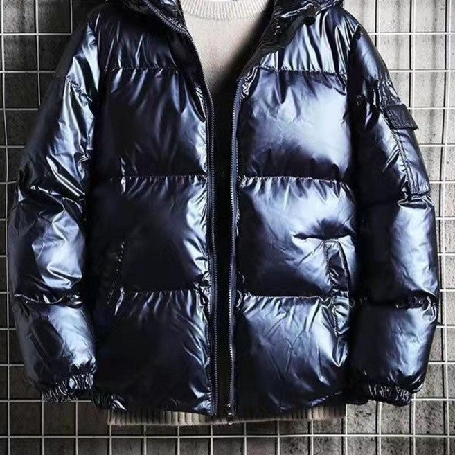 TIMEPURE 겨울 남성 면패딩점퍼 두꺼운 남자 다운 코트 보온 후드 숏패딩 트렌디 광택 남성 면패딩 오버핏 겨울 아우터 대형 사이즈 겨울코트 캐주얼 스타일 포근한 외투