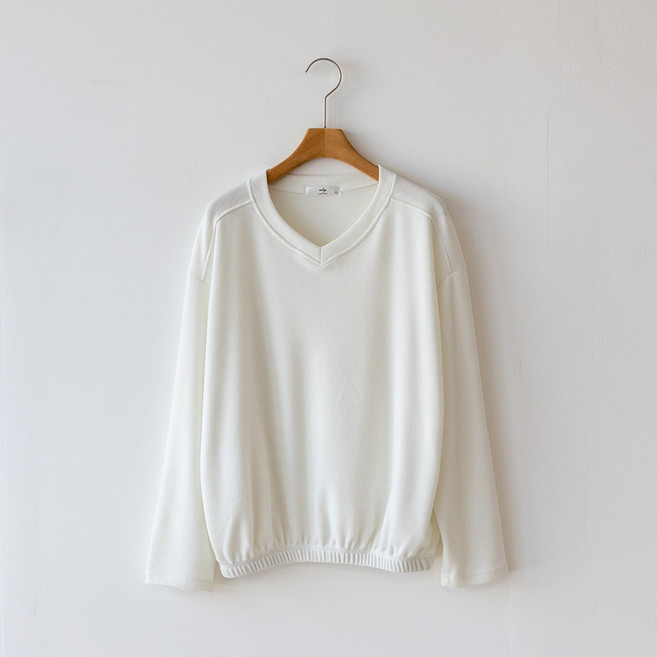 코코세븐 여성 빅사이즈 골지 스판 브이넥 맨투맨 티셔츠 L XL