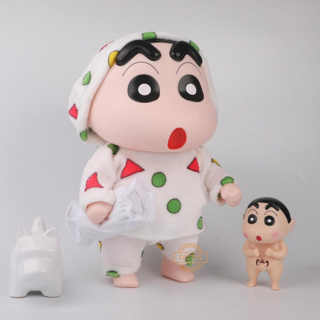 FATTYS 잠옷 짱구 피규어 대형 피규어 코끼리 신짱 변장 42CM(EVA 슬리퍼 포함), 화이트 파자마, 컬러 박스 포장