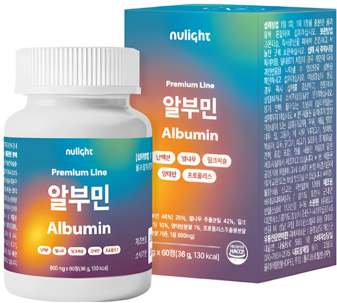프리미엄 알부민 100% 난백 고순도 식약처 인증 누라이트, 1박스, 60정