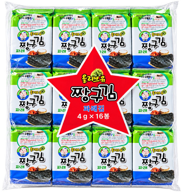해동 짱구김 조미 파래 도시락김 9봉 16봉 식탁용특대 미니, 16개, 4g
