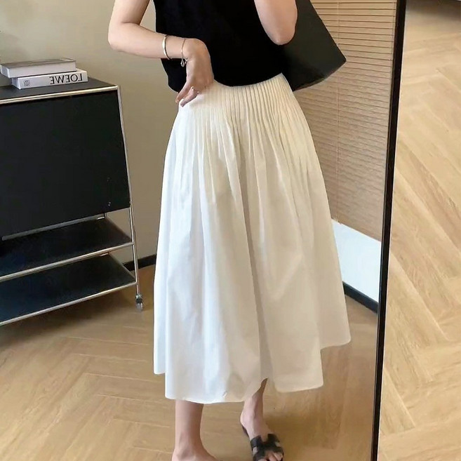 ZAJA 여성 밴딩 A라인 플리츠 하이웨스트 롱 스커트 치마
