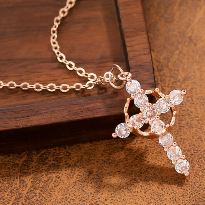 루제아나 행운의 오픈링 크리스탈 십자가 모티브 큐빅 패션 목걸이