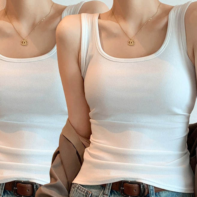 1+1 여성 스퀘어넥 나시 베이직 여름 슬림 골지 민소매 나시