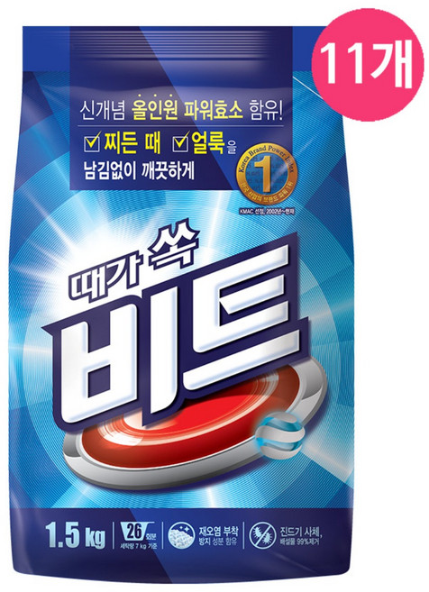 비트 분말 세탁세제 일반용 리필, 1.5kg, 11개