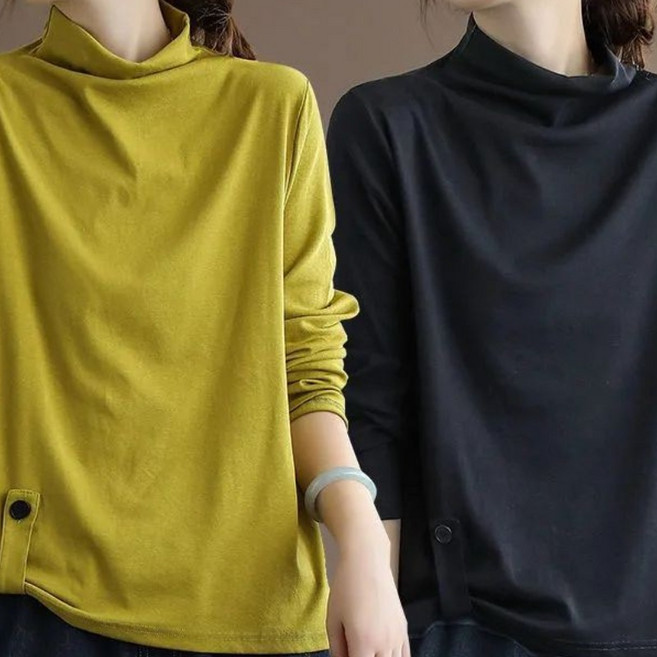 1+1 여성 반목 긴팔티 캐주얼 반폴라티 빅사이즈 긴팔 티셔츠 2피스 봄 가을 여자 목폴라티 CJJ