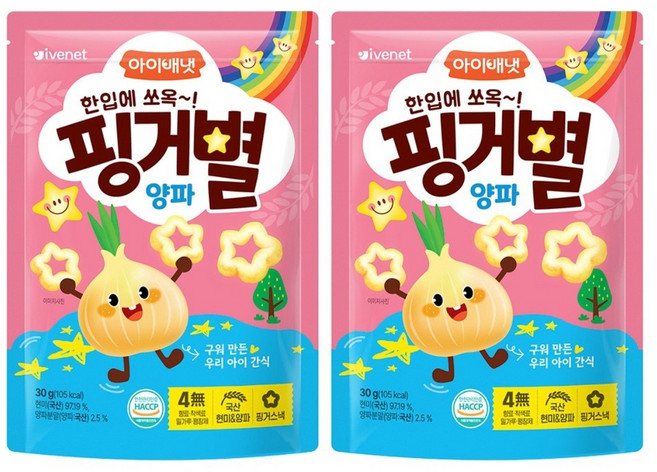 아이배냇 아동용 핑거별 쌀과자 양파맛2개, 양파맛, 30g, 2개