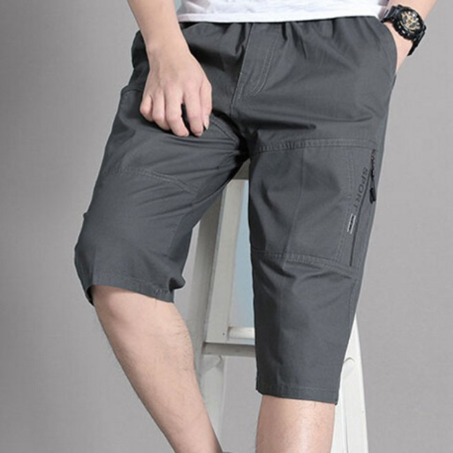 남성 카고 5부 밴딩 면 반바지 빅사이즈 멀티 지퍼포켓 팬츠 WI197PN