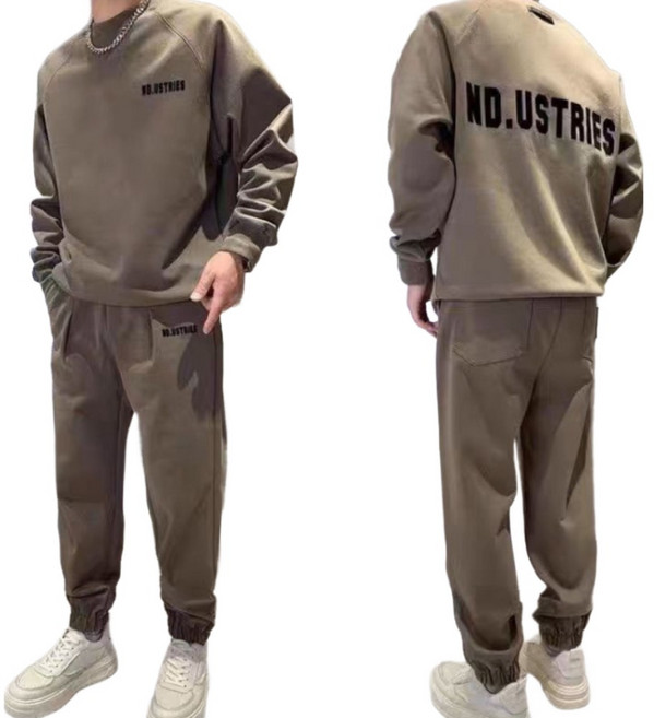 AOKADA 남성 가을 무지 루즈핏 맨투맨 트레이닝복 세트