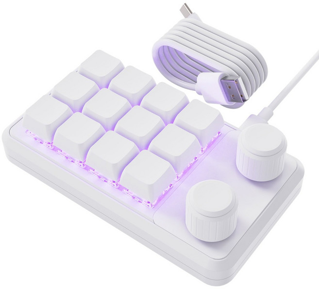 스카이 12키 2노브 기계식 단축키 키보드 프로들의 필수 한손키보드 프로그레밍 매크로 키보드 RGB 유선형 블루투스형 2.4G 디자인너 전문가 직장인 적용 단축기 포토샵 영상 편집, 화이트, 유선(레이어 기능 없음), 적축