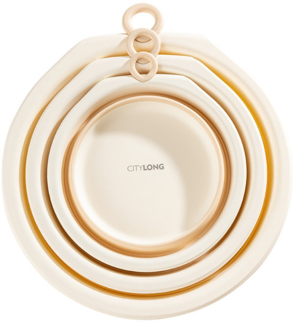 Citylife 접이식 대야 세트 실리콘 세면대 욕실용 휴대용 물통, 1세트, 크림 옐로우