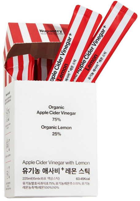 누팬트리 유기농 애사비 레몬 스틱 사과식초 애플사이다 비니거 15포, 2박스, 225ml