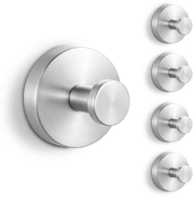 내집클로버 스테인리스 흡착식 고리 주방 욕실 옷방 다용도 걸이, 5개, 실버