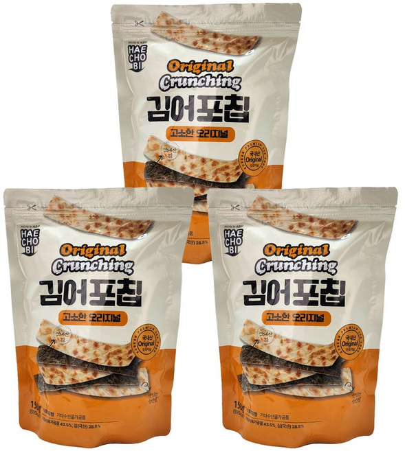 해초비 김어포칩 오리지널맛 150g 3봉 어포스낵 김스낵 안주 대용량, 3개