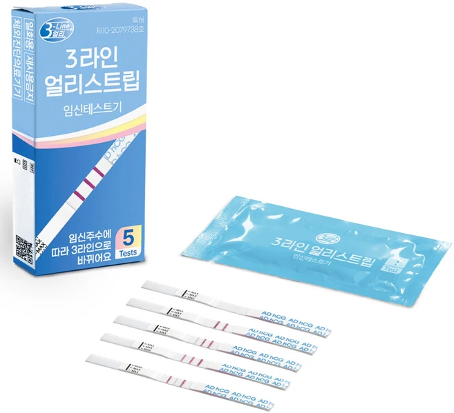 에이디텍 신개념 쓰리라인 임테기 (3라인) 얼리 임신테스트기 (10mIU/mL) 스트립 기록용, 1개, 5개입 - 쿠팡