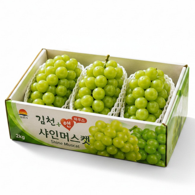 [당일출고] 국내산 하우스 샤인머스캣 특등급 프리미엄 에어팩 포장 500g 1kg 2kg, 1박스, [가족용/선물용] 2kg