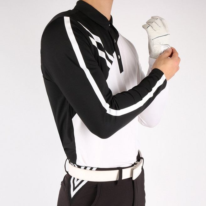 G-BALAN B배색골프카라티 고급 남성용 골프웨어 고탄력 데일리 포인트 디자인 라인 신축성 긴소매 빅사이즈