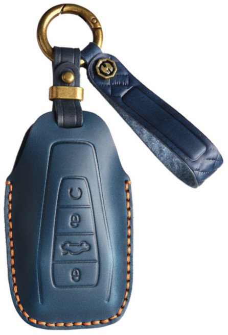 르노 삼성 빈티지 레더 리얼 핸드메이드 가죽 스마트 차 키 케이스 QM SM XM 3 5 6 7 아르카나 그랑 콜레오스, 르노B 블루