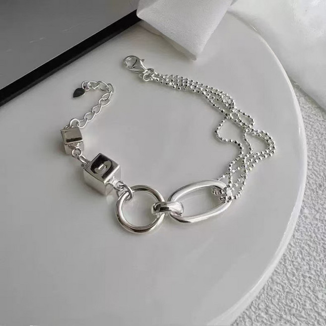해월성 여성 s925 은 데일리 큐브 체인 패션 선물팔찌