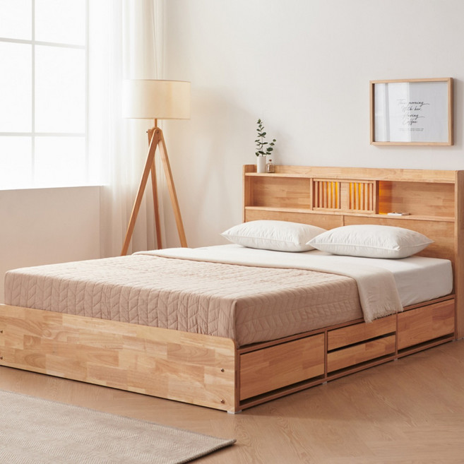 우아미가구 모노 헤이디 LED 원목 수납 침대