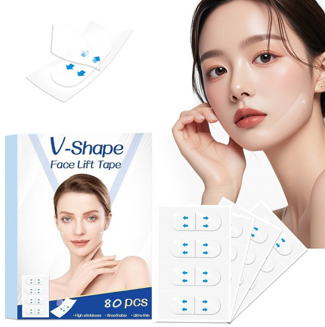얼굴 테이프 리프팅 보이지 않음 메이크업 전 목 테이프 리프팅, 80개, 투명