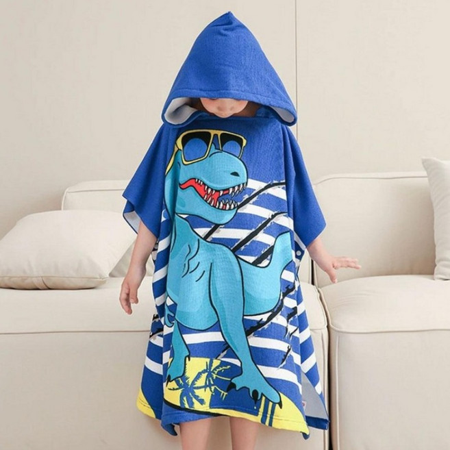 [KC인증] 키즈 아동용 후드 비치 가운 + 보관백 증정 수영장 물놀이 판초