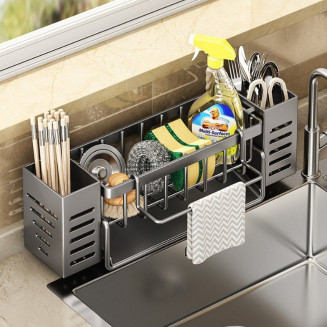 붐몰 304 올스텐 물빠짐 수세미 거치대 행주 걸이 주방선반 싱크대선반, 1개, 블랙