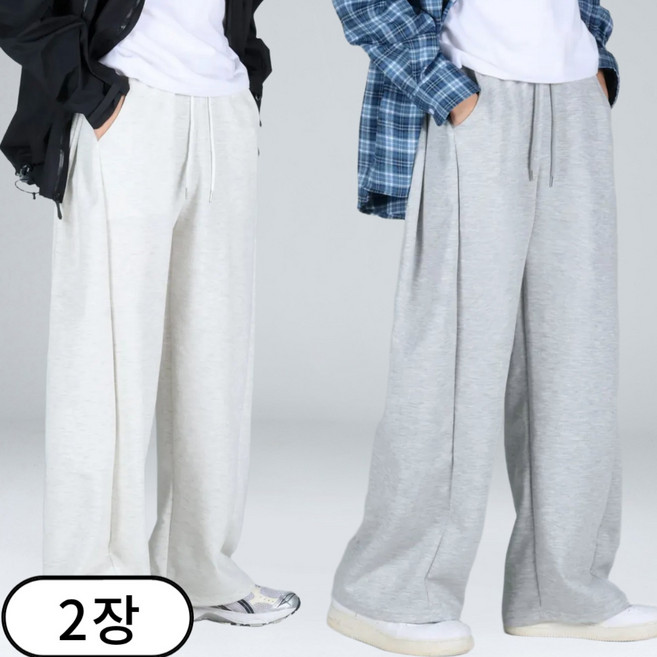 1+1 남녀공용 사이드턱 스판 밴딩 트레이닝 와이드팬츠 (6351-2)