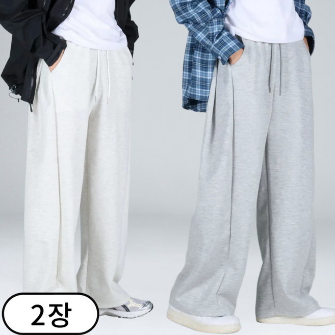 1+1 남녀공용 사이드턱 스판 밴딩 트레이닝 와이드팬츠 (6351-2)