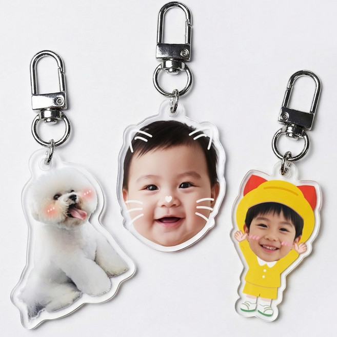 주문제작 키링 아크릴 굿즈 아기 강아지 고양이 키홀더 자동차 키링, 1개, 옵션선택 글리터금펄