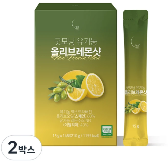 유기농 100% 황금비율 올레샷 늘상 굿모닝 올리브레몬샷 엑스트라버진 올리브유, 2박스, 210g - 쿠팡