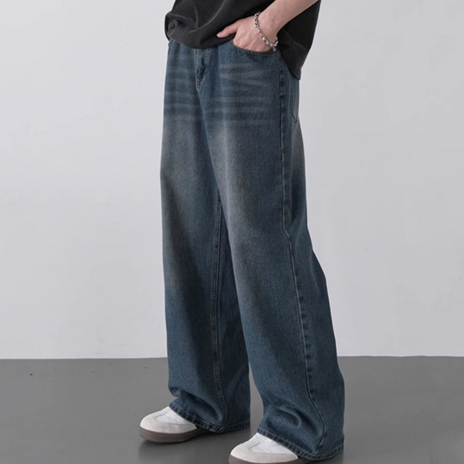 니드오브 남성 세미 와이드 청바지 워싱 데님 팬츠