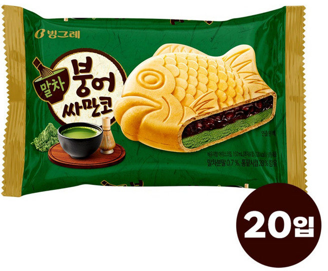 빙그레 말차 붕어싸만코, 20개, 150ml