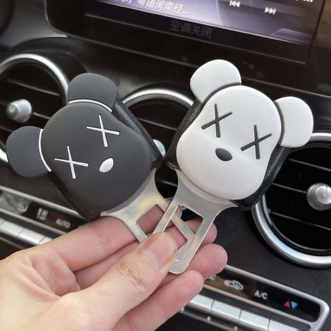 치트몰 애니멀 안전벨트 연장 클립, 1세트, 화이트/블랙곰