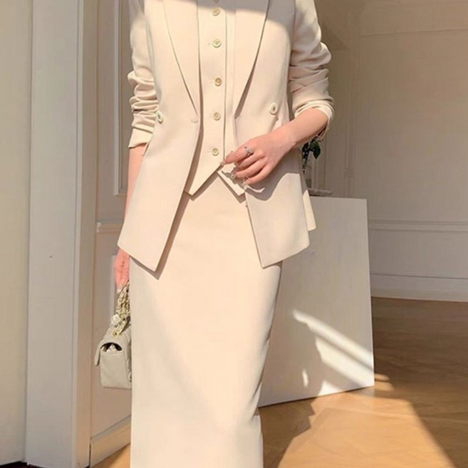 ZAJA 여성 정장 셋업 3종 세트 자켓 베스트 스커트 슬림핏 오피스룩