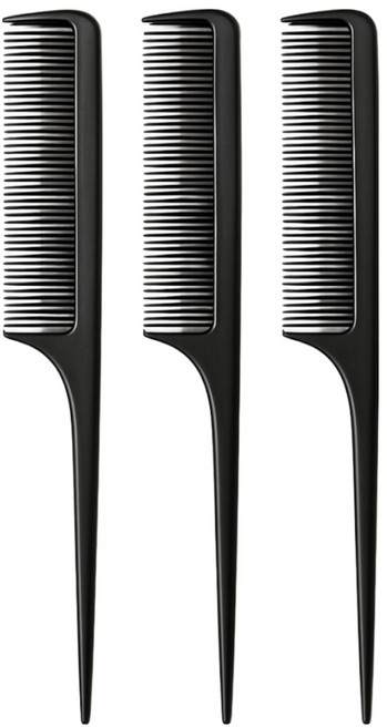 전문가용 미용실 꼬리빗 3p 세트 스타일링, 3개, 블랙