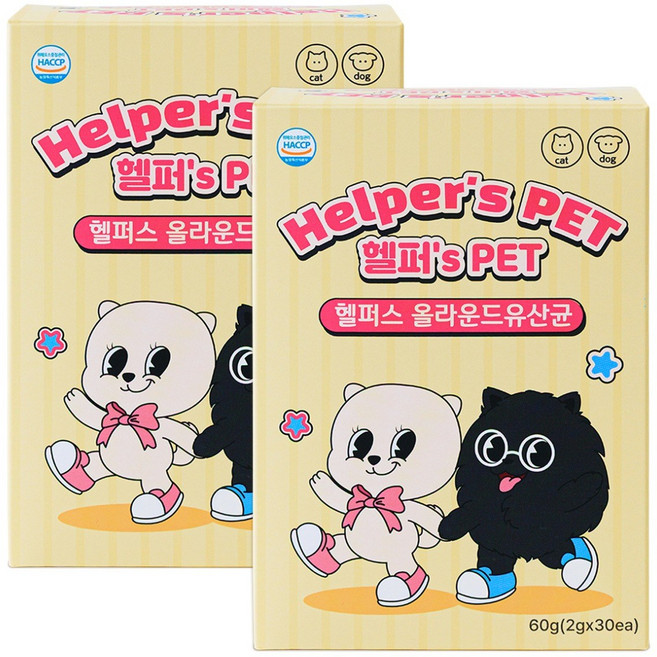 헬퍼스펫올라운드강아지고양이유산균 피부피모장건강 소화췌장 항암항염 구취, 2세트, 피부/피모+장건강, 30회분