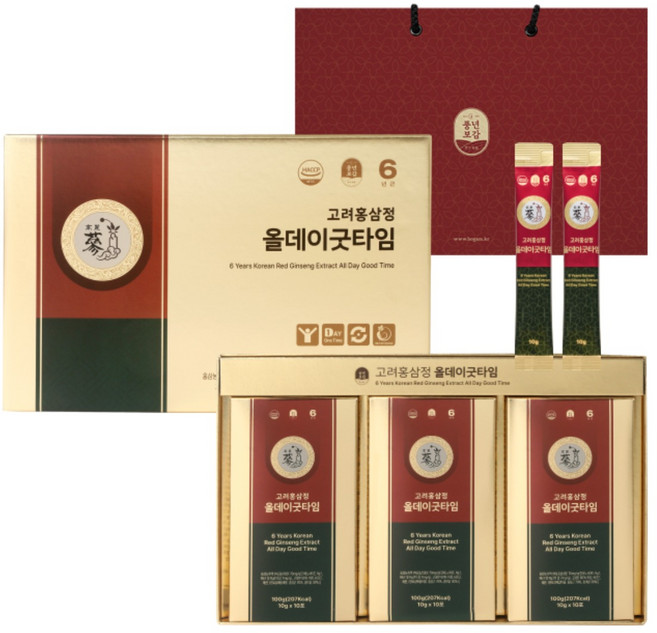 풍년보감 6년근 고려홍삼정 진액 올데이굿타임 홍삼스틱 선물세트 + 쇼핑백, 300g, 1개