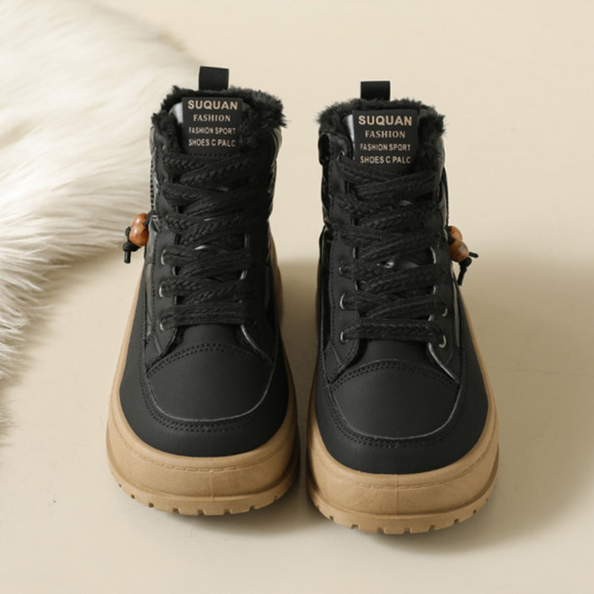 NUNUHANA 여성 겨울 방한화 퍼 두꺼운 하이탑 퀼팅