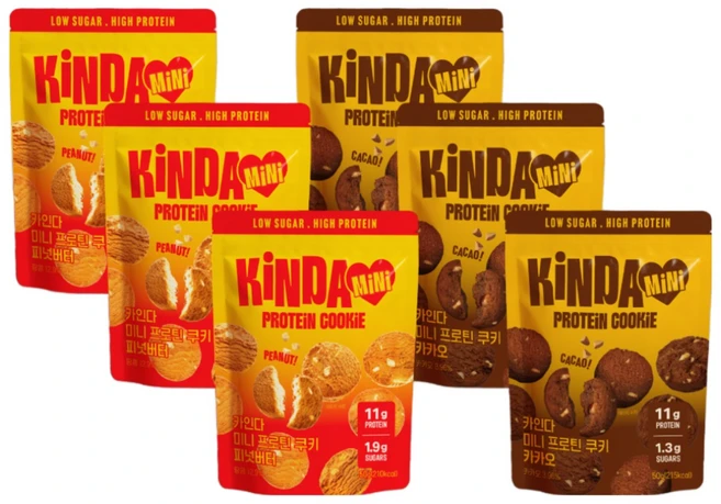 [6PACK] 당 1g 단백질 11g - 카인다 미니 프로틴 쿠키 저당 단백질 식단관리 간식, 50g, 6개 - 쿠팡
