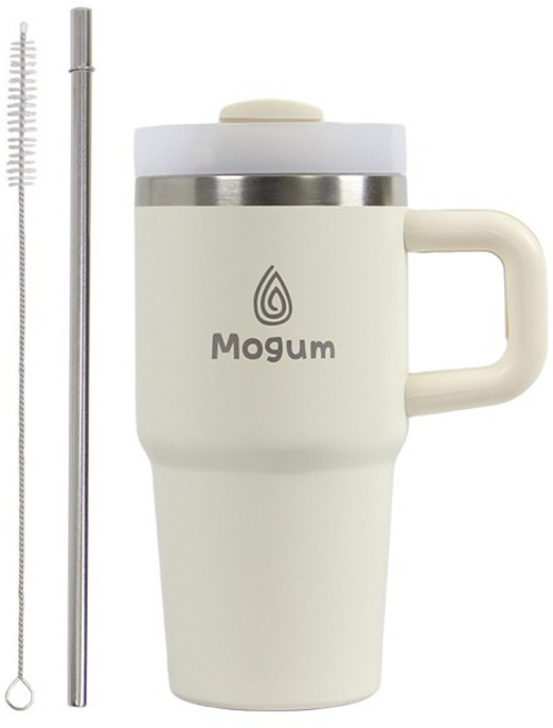 모굼 보온 보냉 대용량 손잡이 스텐 텀블러, 1개, 600ml, 크림화이트
