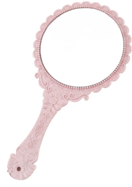 ZZF021y 플라워 패턴 프린세스 손거울 우아한 러블리 빈티지 스퀘어 라운드 미러, 웨이브무늬공주손거울 핑크원, 1개, 핑크 원