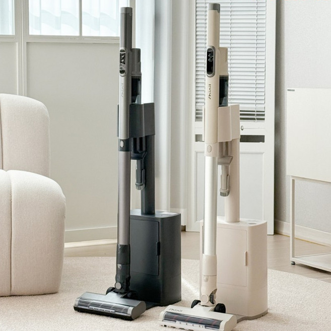 신일 에어그립 무선청소기 스테이션 핸디 소형 원룸 자동먼지비움 초경량 BLDC, 베이지