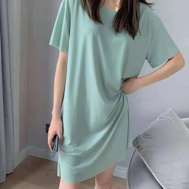 韓版冰絲涼感寬鬆垂感連衣裙 女裝, 綠色