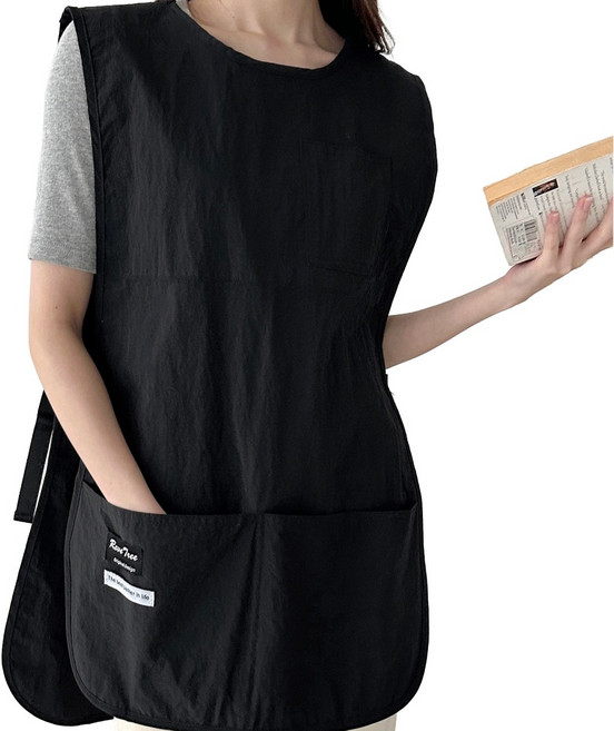 두리앤고 모던 완전 방수 조끼 카페 앞치마, 블랙 롱, 1개