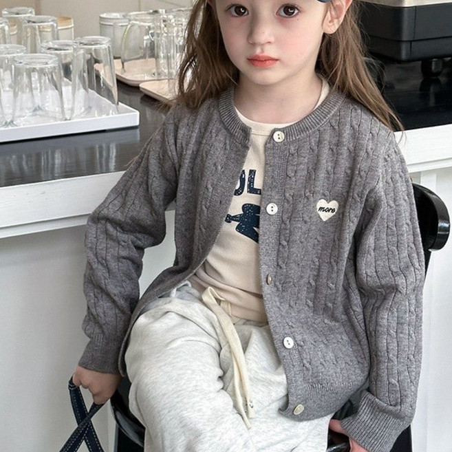 해피델리 모어 하트 꽈배기 가디건