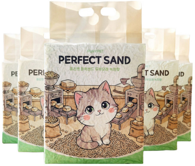퓨리펫 퍼펙트 고양이 두부모래, 녹차향, 5개, 10L