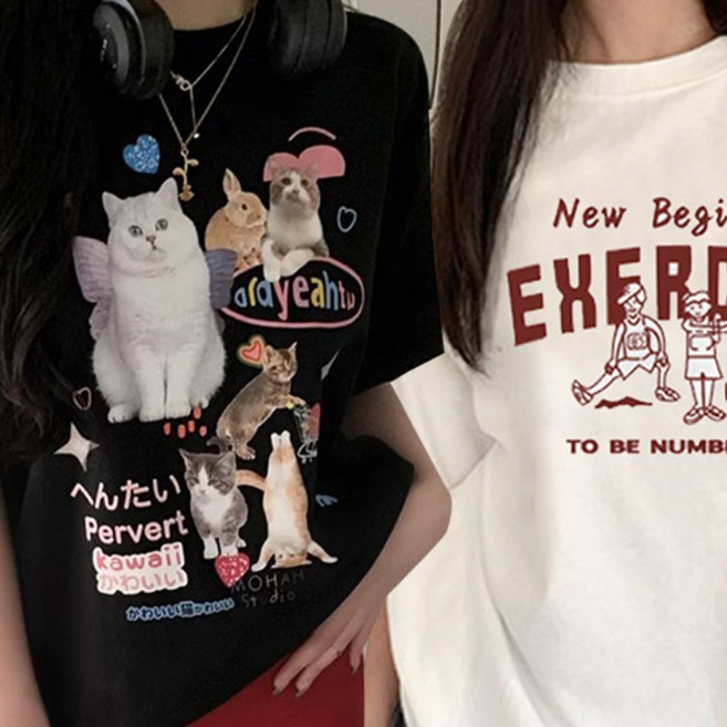 [1+1] 드마엘 벨로 여성 찰랑 프린팅 반팔 티셔츠+델로나