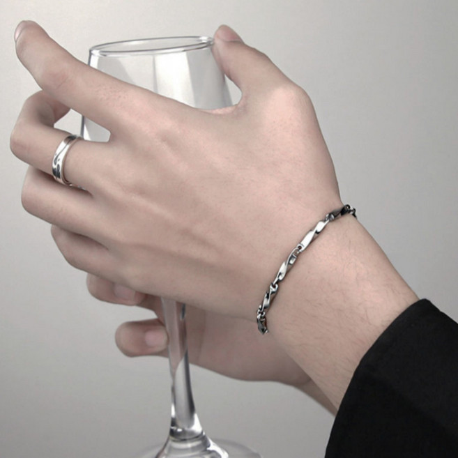 라스푸텐 남자 남성 변색없는 티타늄 클래식 데일리 얇은 팔찌 빈티지 악세서리